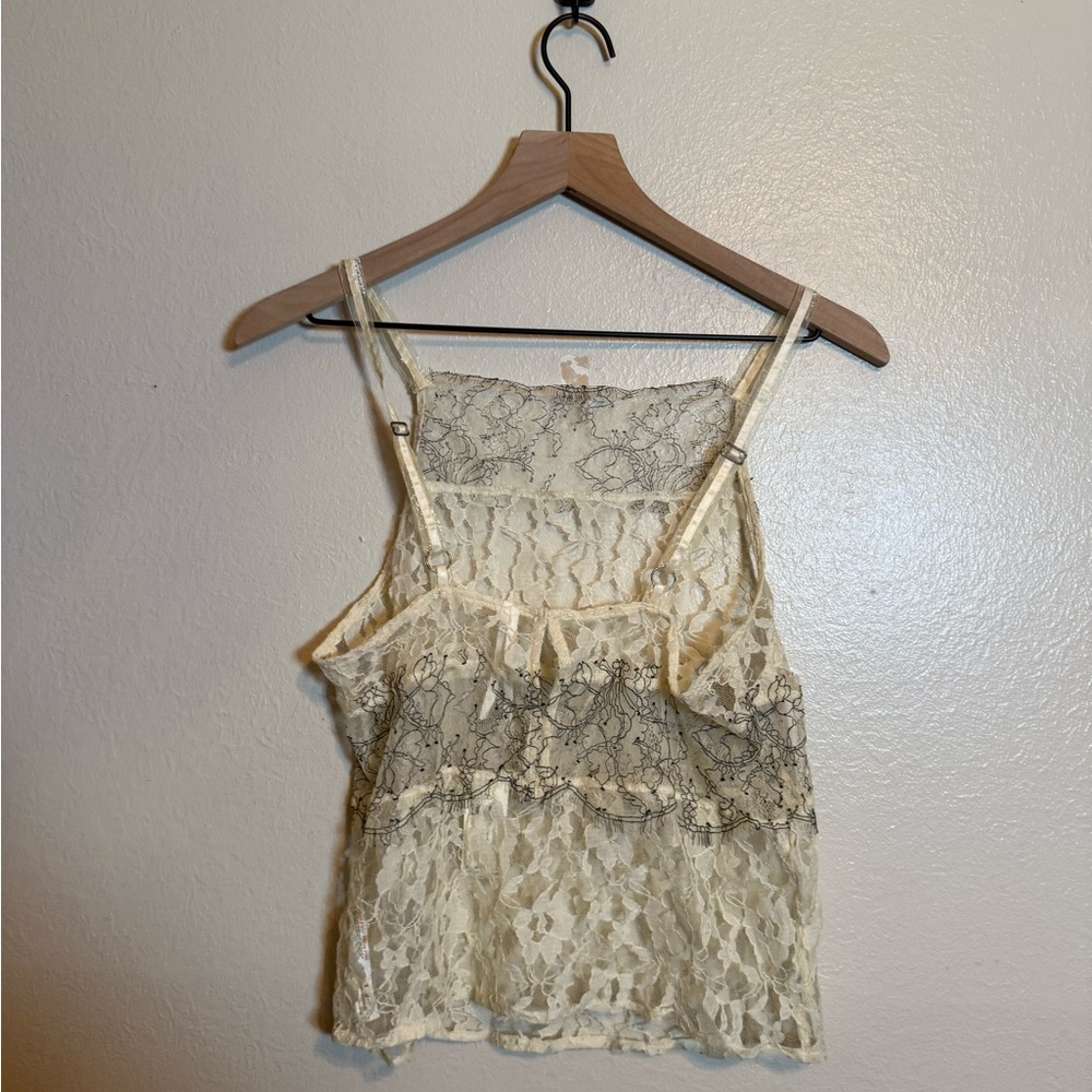 Anthropologie Sheer Mixed Lace Cami In‎ Ivory - Picture 4 of 7